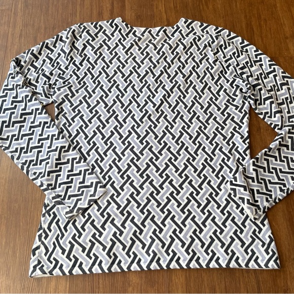 SOLD J. McLaughlin Sweater Womens Small White Blue Geometric Pattern Button Pul - Picture 7 of 10